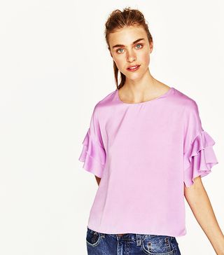 Zara + Blouse With Frilled Sleeve