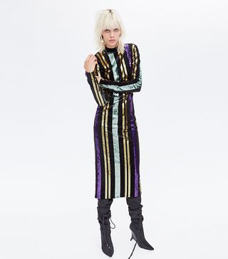 Zara + Striped Sequinned Dress