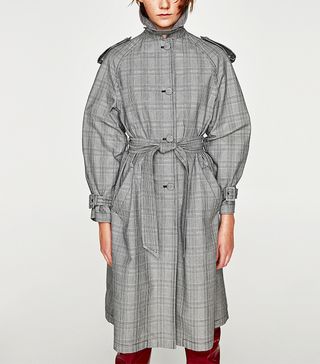 Zara + Checked Trench Coat Details
