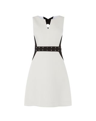 Karen Millen + Black and White Eyelet Mini Dress