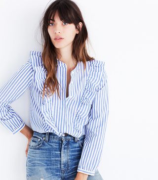 Madewell + Striped Ruffle-Front Blouse