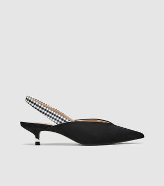 Zara + Kitten Heel Slingback Shoes With Printed Strap