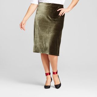 Who What Wear + Velvet Midi Skirt