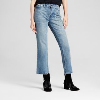 Who What Wear + Straight-Leg Pearl Embellished Jean