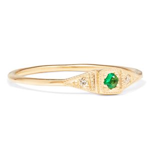 Jennie Kwon Designs + Mini Deco Point 14-Karat Gold, Emerald and Diamond Ring