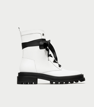 Zara + Flat Two-Tone Leather Ankle Boots