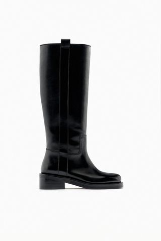 Zara + Flat Leather Knee-High Boots