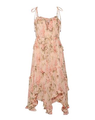 Zimmermann + Prima Asymmetric Ruffled Floral-Print Silk-Georgette Midi Dress