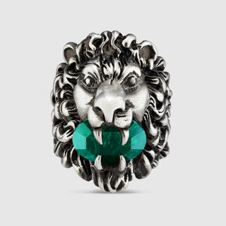 Gucci + Lion Head Ring With Crystal