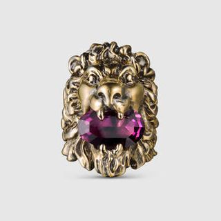 Gucci + Lion Head Ring With Crystal