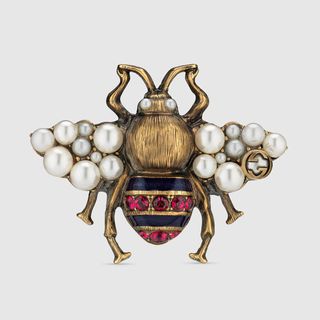 Gucci + Bee Ring With Crystals and Pearls
