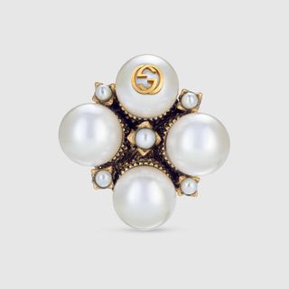 Gucci + Textured Ring With Glass Pearl Buds