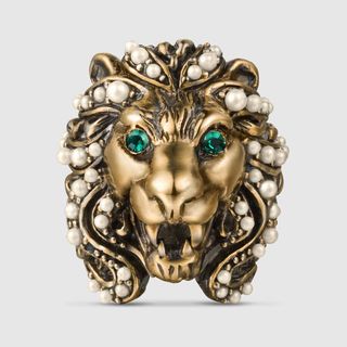 Gucci + Lion Head Ring With Crystals