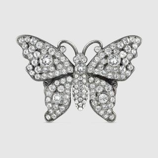 Gucci + Crystal Studded Butterfly Ring in Metal