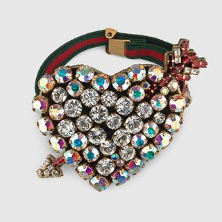 Gucci + Web Bracelet with Crystal Heart