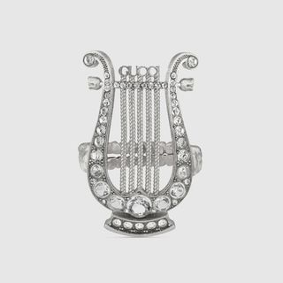 Gucci + Crystal Lyre Ring in Metal