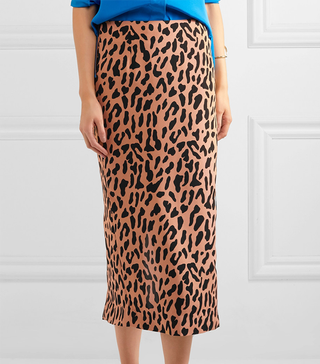 Diane von Furstenberg + Leopard-Print Crepe de Chine Midi Skirt
