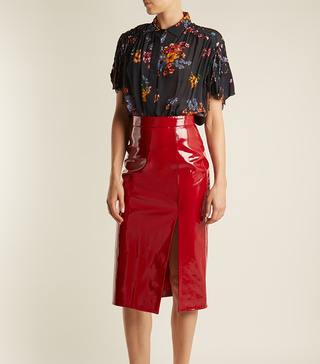 Saloni + Kirsten High-Rise Patent-Leather Pencil Skirt