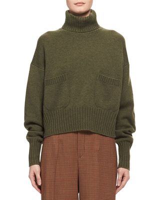 Chloé + Cashmere Patch-Pocket Turtleneck Sweater