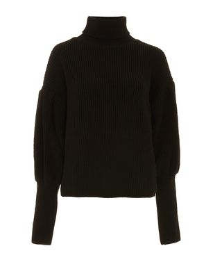 Topshop + Black Balloon Sleeve Roll Neck Jumper