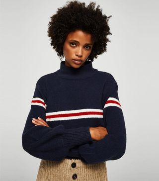 Mango + Striped Contrast Sweater in Dark Navy
