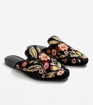 Mango + Embroidered Velvet Loafers