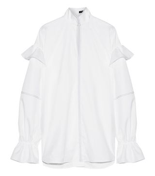 Ellery + Shayne Ruffle-Trimmed Embroidered Cotton-Poplin Top