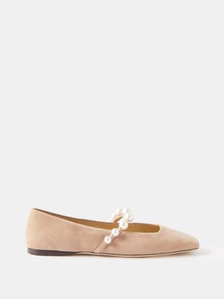 Jimmy Choo + Ade Faux Pearl-Embellished Suede Ballet Flats