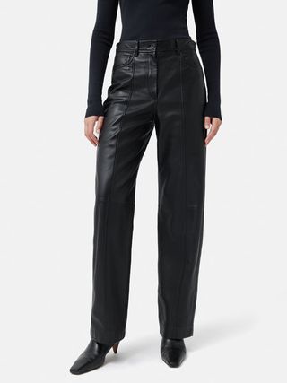 Jigsaw + Beck Leather Wide Leg Trouser in Black