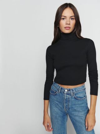 The Reformation + Davy Cropped Ribbed Turtleneck Tee
