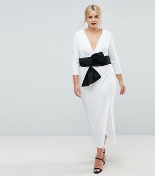 ASOS Curve + Deep Plunge Origami Bow Front Maxi Dress