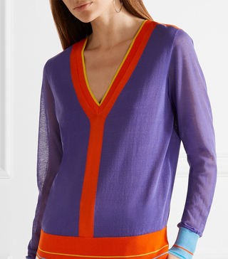 Diane von Furstenberg + Color-Block Cotton-Blend Sweater