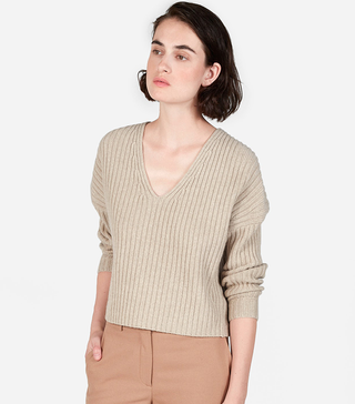 Everlane + Ribbed Wool-Cashmere Crop V-Neck Sweater