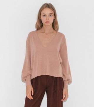 Ryan Roche + V Neck Sweater With Fully Fashioned Sleeves