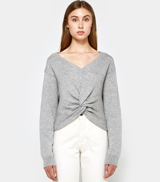 T by Alexander Wang + L/S Deep V Twist Front Sweater in Heather Grey