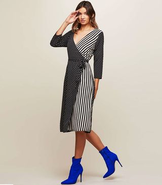 Miss Selfridge + Mixed Spot and Stripe Midi Dress
