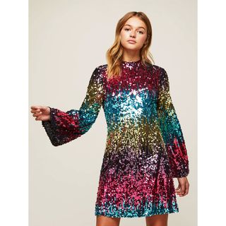 Miss Selfridge + Premium Ombre Flute Sleeve Shift Dress