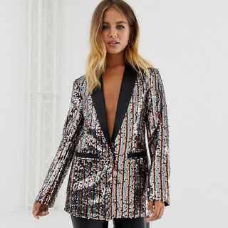 New Look + Sequin Blazer in Rainbow Stripe