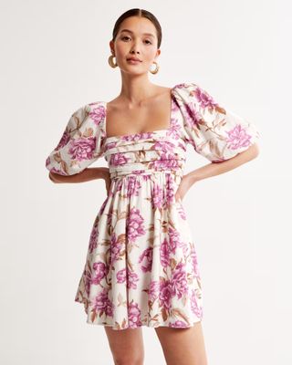 Abercrombie & Fitch + Emerson Linen-Blend Puff Sleeve Mini Dress