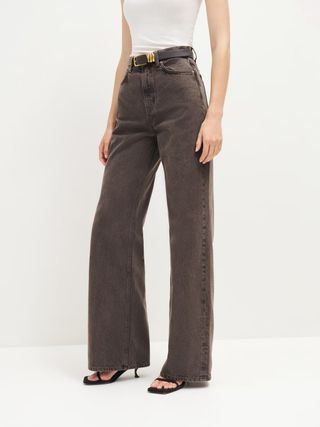 Reformation + Cary High Rise Slouchy Wide Leg Jeans in Vintage Espresso