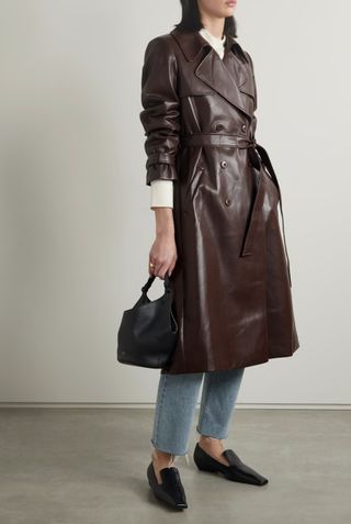 Alice & Olivia + Elicia Double-Breasted Vegan Leather Trench Coat