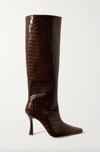 STAUD + Cami Croc-Effect Leather Knee Boots