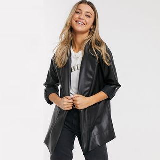 Pull & Bear + Faux Leather Jacket in Black