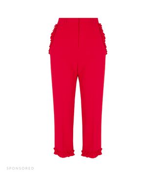 River Island + Red Frill Hem Cropped Pants