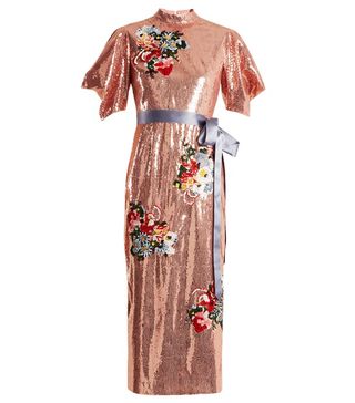 Erdem + Emery Floral-Embroidered Sequin Dress
