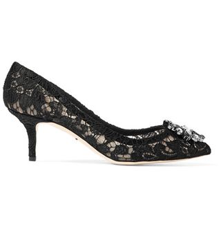 Dolce & Gabbana + Crystal-Embellished Corded Lace and Mesh Pumps