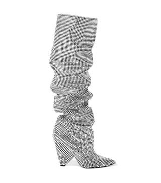 Saint Laurent + Niki Swarovski Crystal-Embellished Leather Knee Boots