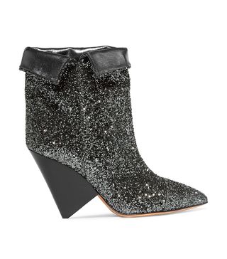Isabel Marant + Luliana Glittered Metallic Leather Ankle Boots