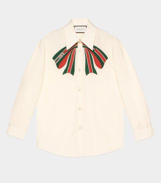 Gucci + Poplin Shirt With Gucci Stripe Bow