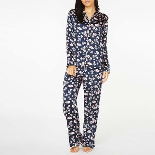 Dorothy Perkins + Navy Floral Print Satin Pyjama Set